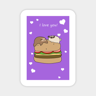 "I Love You" Sloth and Pug Burger Magnet