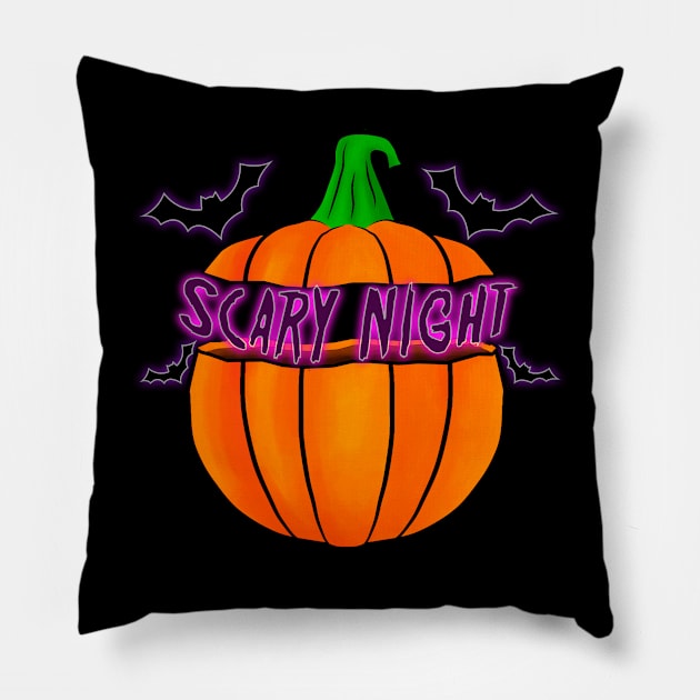 Scary Night Pumpkin Pillow by Night Horror