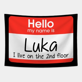 Funny 90's Music Inspired Hello Name Tag Tapestry