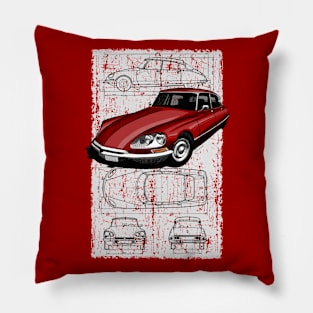 The iconic french car with blueprint background Pillow