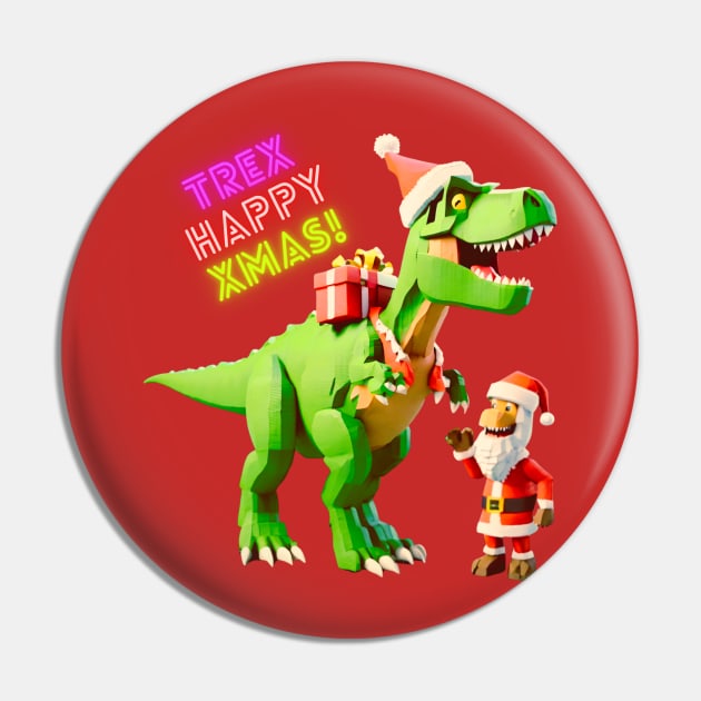 T-Rex and Santa Claus Pin by Tee Trendz