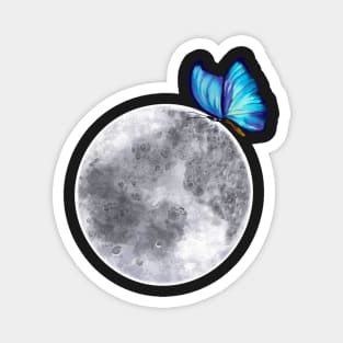 Fly me to the moon - butterfly moon - blue Peruvian morpho butterfly on the moon Magnet