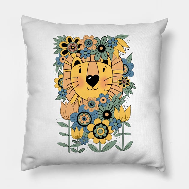 70s flower power lion Pillow by Manxcraft