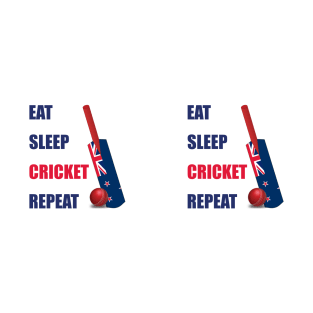 Eat Sleep Cricket Repeat New Zealand Flag Cricket Bat T-Shirt