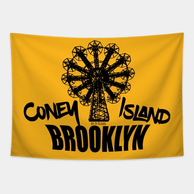 Coney Island Brooklyn Black ink Tapestry by Richardramirez82