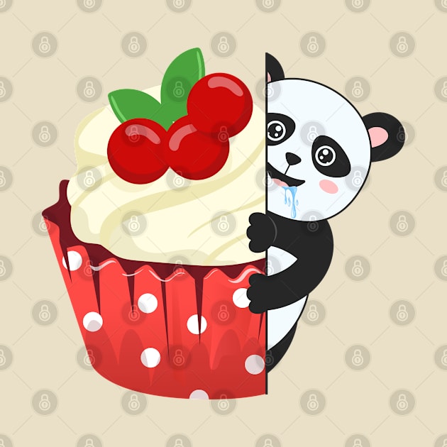 Hungry panda try to eat cupcake by ardianSZ