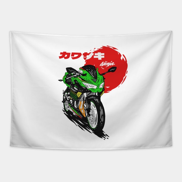 Japanese Kawasaki Motorcycle Tapestry by Hilmay