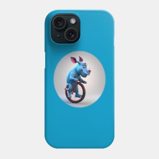 Blue baby rhino unicycling Phone Case