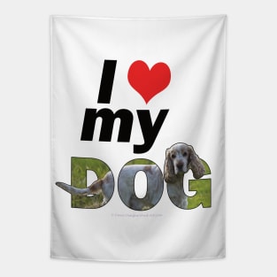 I love (heart) my dog - spaniel tan and white oil painting word art Tapestry