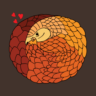Cute Pangolin Curled up Asleep with Love Hearts T-Shirt