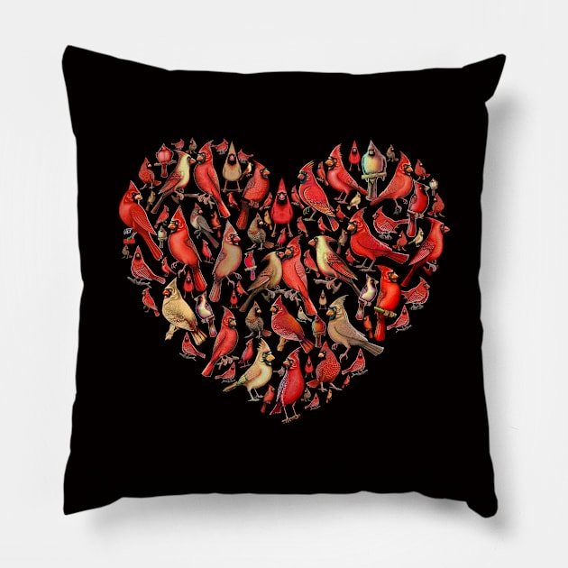 Red Cardinal birds cute heart I love you Pillow by Artardishop