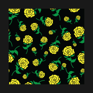 Yellow Rose Hand Drawn Roses Pattern T-Shirt