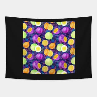 Bright watercolor tropical fruit pattern, passion fruit on the galaxy background Tapestry