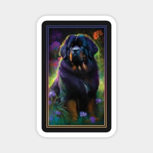 Tibetan Mastiff Dog Vibrant Tropical Flower Tall Digital Oil Painting Portrait 2 Magnet