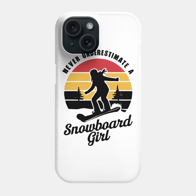 Never Underestimate A Snowboard Girl, Retro Snowboarding Phone Case by Chrislkf