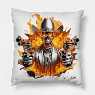 Flaming Skull Shooting Cowboy by focusln Pillow