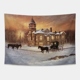 Church In The Snow Oil on Canvas Tapestry