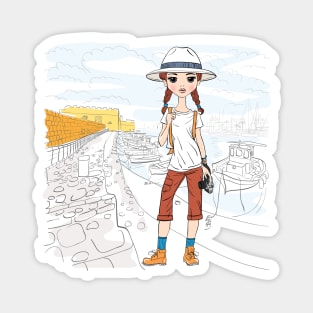 Hipster traveler girl on Crete Magnet