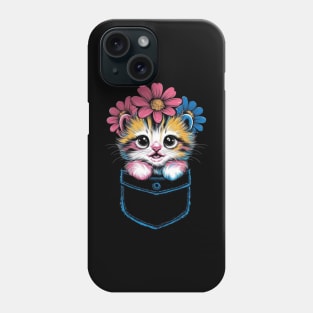 Funny Kitten In Pocket Daisy Flowers Cats And Plants Lovers Phone Case