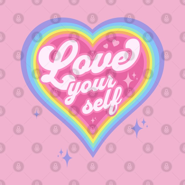 Love Your Self - Anti Valentine's Day Retro 90's Rainbow Heart by PUFFYP
