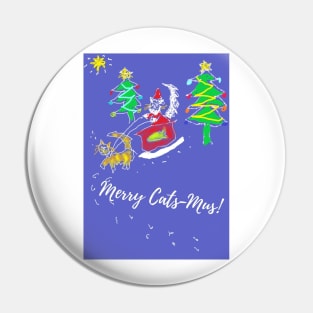 Merry Cats-Mus Funny Cat Santa Sleigh Pin