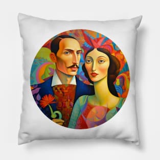 wife & her husband, couples love, romantique digital painting Pillow