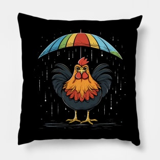 Chicken Rainy Day With Umbrella Pillow