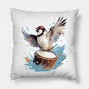 Sparrow And Drum Pillow