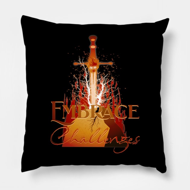 Embrace Challenges Sword and Stone Pillow by mythikcreationz