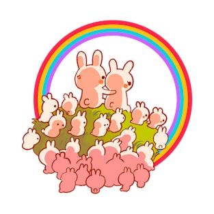 Bunnies watching a rainbow sunset T-Shirt