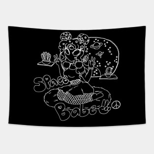 Alien Space Babe - White Line Tapestry