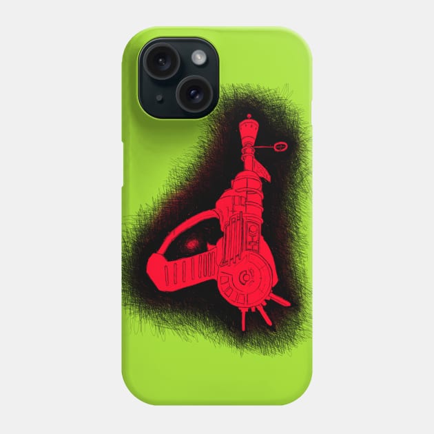 Zombies Red and Black Sketchy Ray Gun on Lime Green Phone Case by LANStudios