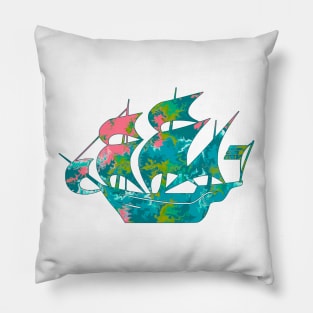 Galaxy Shores Discover Liquid Art Sailing Ship Silhouette Pillow