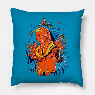 Orange Blue Goddess of The Hijab Pillow
