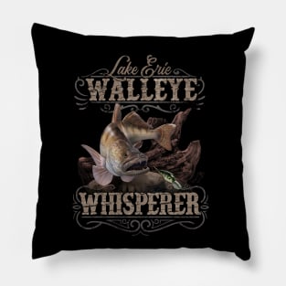 Lake Erie Walleye Whisperer Vintage Fishing Pillow