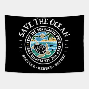 Save The Ocean - Keep The Sea Plastic Free Turtle Tapestry