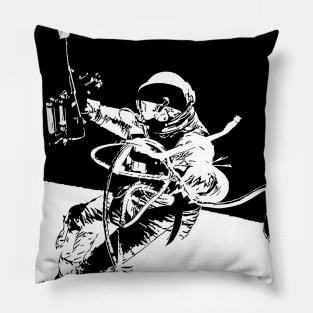 Black and White Vector Astronaut Ed White's Spacewalk Pillow
