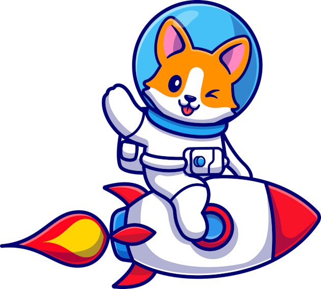 Cute Corgi Dog Astronaut Riding Rocket And Waving Hand Cartoon Kids T-Shirt by Catalyst Labs