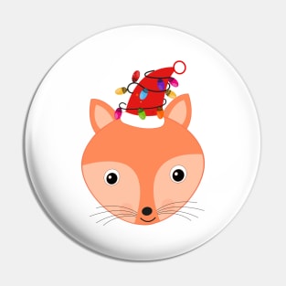 Cute fox with christmas red santa hat and light bulbs Pin