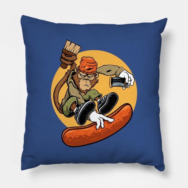 Monkey wood illustration Pillow by Mako Design 