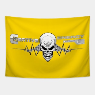 WEIRDO - Creative Energy Flo - Skull - Black and White - Yellow Tapestry