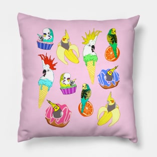 funny food birb doodle pattern Pillow