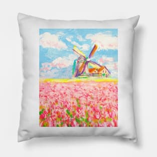 DUTCH BLUE DELFT  - colourful dutch windmills Pillow