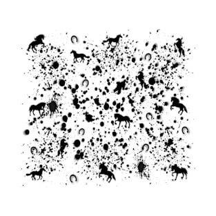 Black and White Paint Splat and Horse Pattern T-Shirt