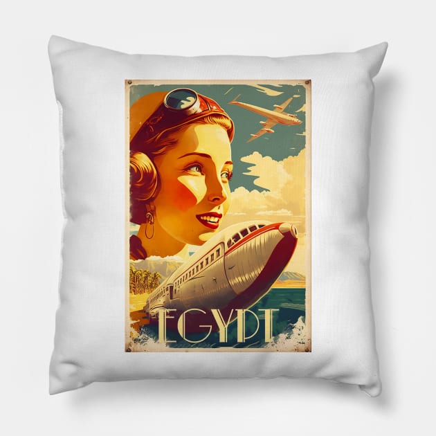 Egypt Pilot Vintage Travel Art Poster Pillow by OldTravelArt