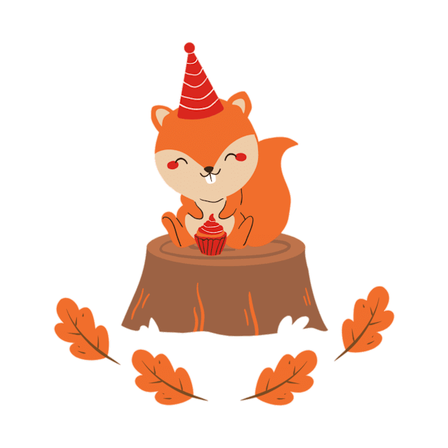 Squirrel Brithday Moment Autumn Art by Tshirtstory