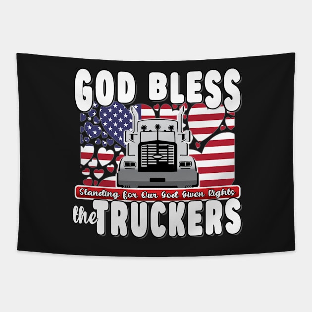 GOD BLESS THE TRUCKERS FREEDOM CONVOY - USA TRUCKERS FOR FREEDOM CONVOY USA FLAG - FREEDOM CONVOY 2022 -FLAG Tapestry by KathyNoNoise