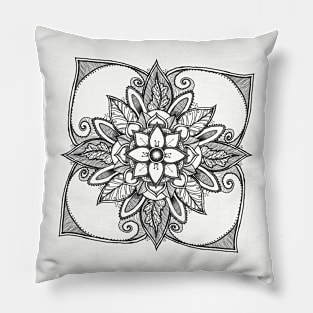 Black and white flower mandala Pillow