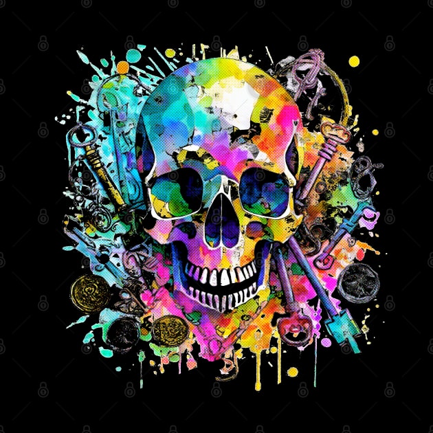 Watercolor Skull for Detectorist by Windy Digger Metal Detecting Store