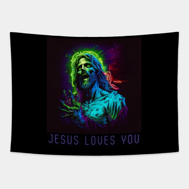 NEON ZOMBIE JESUS love You! Tapestry by Pattyld